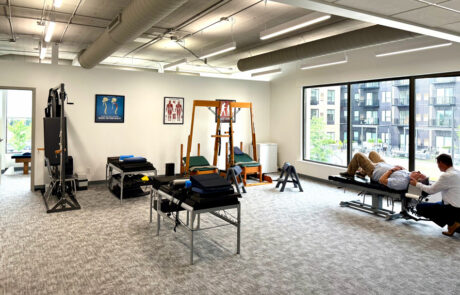 patient being adjusted by Dr. Privratsky